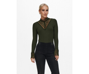 ONLY Dames Onltilde L/S High Neck Lace Top JRS Noos T-shirt, Dark Grey Melange/Detail: zwart kant, L