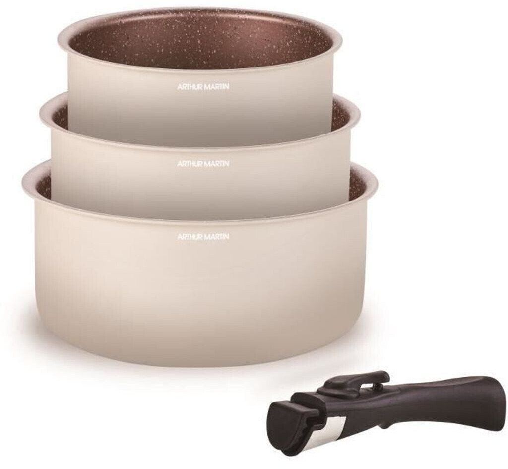 Arthur Martin Set de casseroles aluminium antiadhésif amovible Triple Action 16-18-20 cm