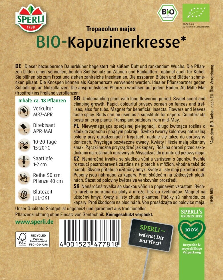 Sperli Sperli Kapuzinerkresse Bio - back view