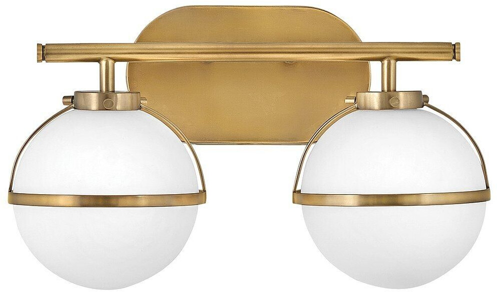Hinkley Hollis 2 Light Bathroom with Opal Glass Aged Brass