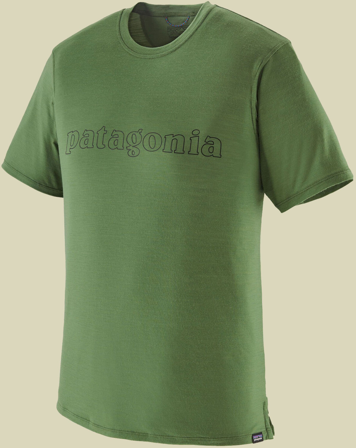 Patagonia Cap Cool Merino Graphic Shirt - Merino shirt (44590) Outline Text Logo: Terrain Green