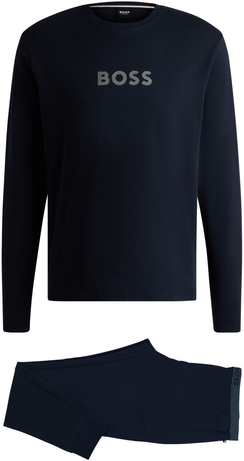 Hugo Boss Pajamas made of interlock cotton with foil print logo Gift Long Set (50527499) dark blue