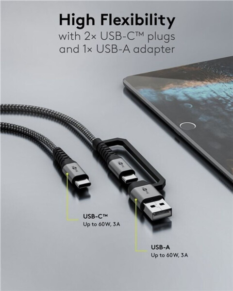 Goobay 2in1 USB-Textilkabel, spacegrau/silber, 3 m, Bild 3