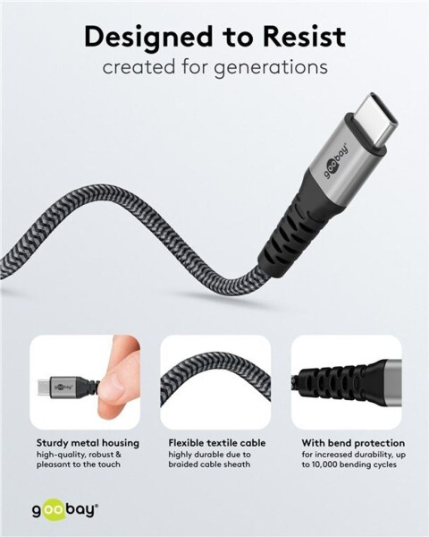 Goobay 2in1 USB-Textilkabel, spacegrau/silber, 3 m, Bild 5