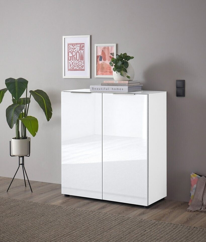 Stella Trading Comò SANTORIN Antracite Con Frontale In Vetro – 90x99x40 Cm, Legno Ingegnerizzato, 2 Ante E Ripiani Regolabili, Design Urbano Per Soggiorno E Camera Da Letto