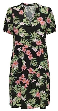 ONLY Abito Vita Thea Dress AOP - Stampato, Scollo A V, Maniche Corte - Nero, Taglia XL