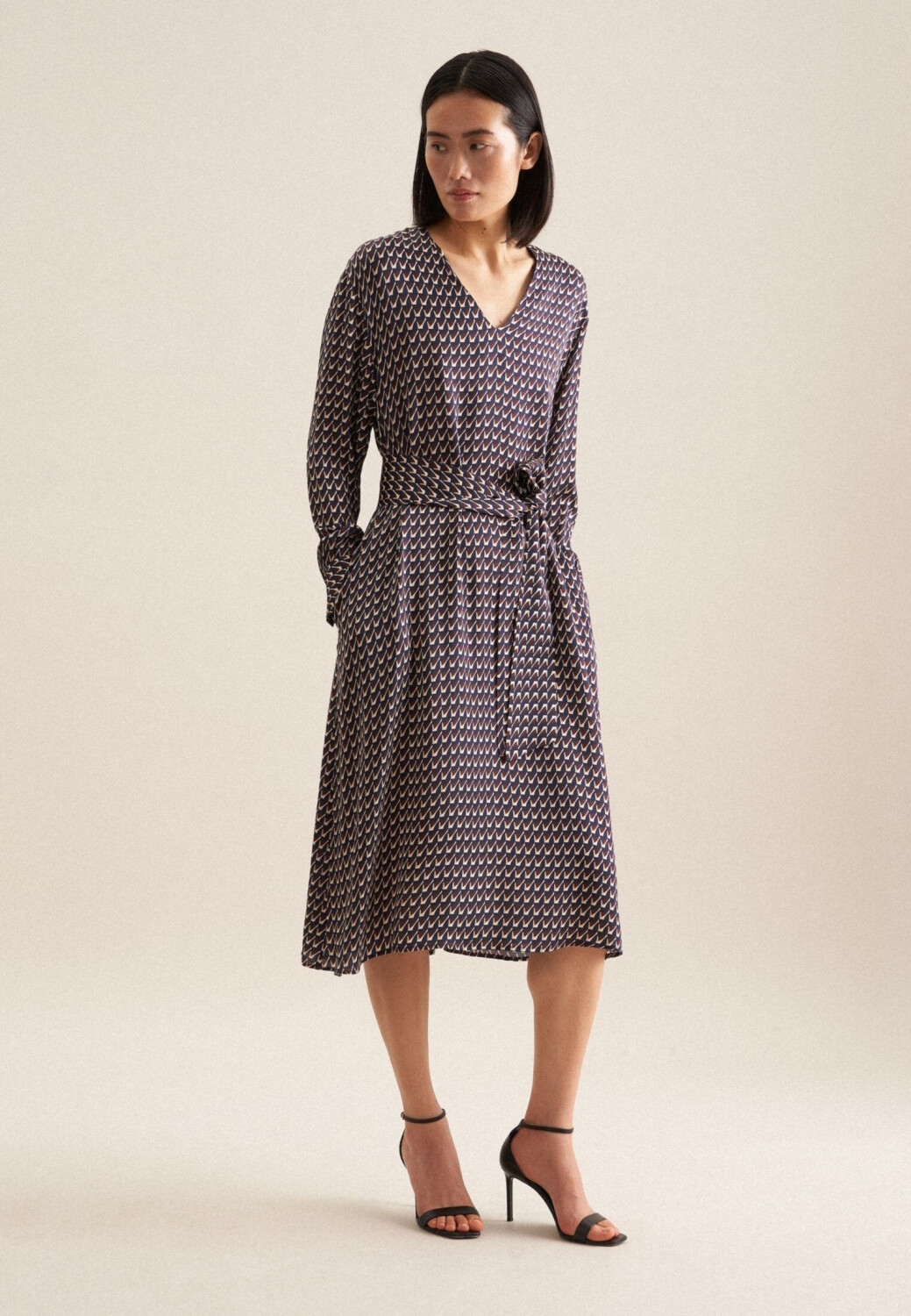 Seidensticker Summer Dress 'Schwarze Rose' Long Sleeve V-Neck blue dark blue