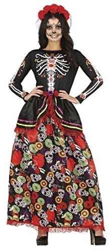 Fiestas Guirca Day of the Dead Costume long dress Skull pattern Flower headband