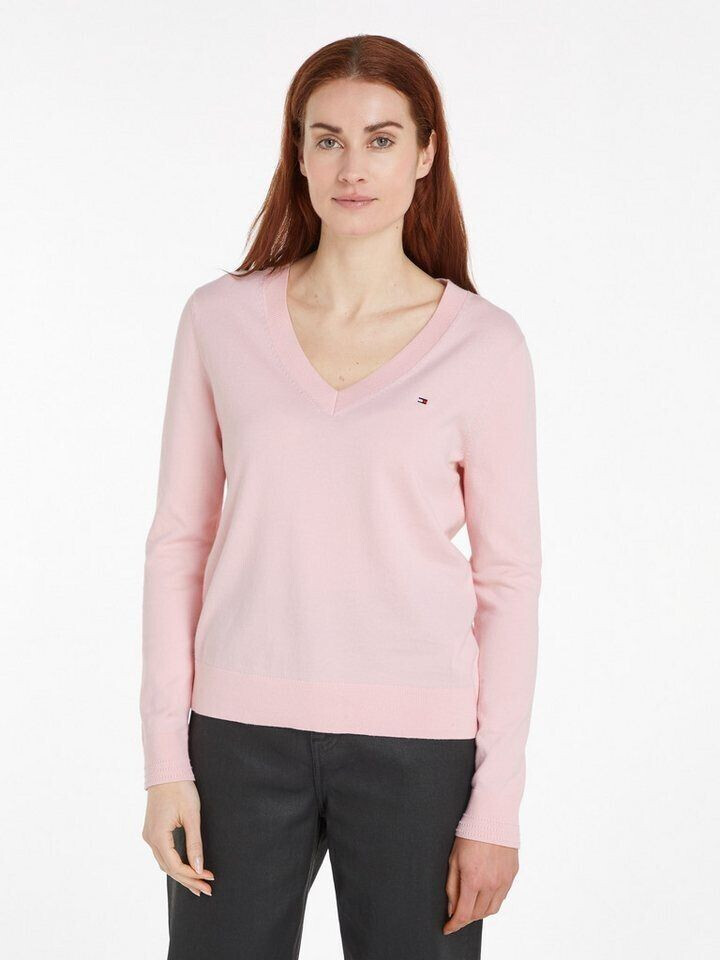Tommy Hilfiger V-Neck Sweater with Logo Embroidery delicate pink