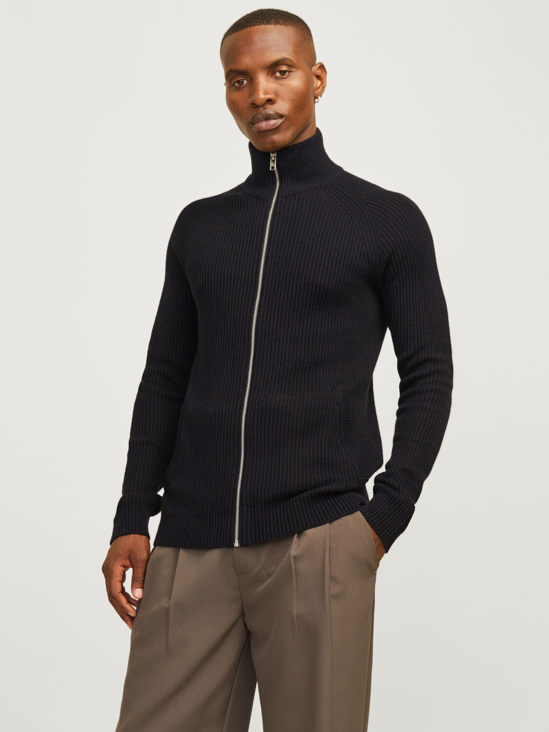 Jack & Jones JJPANNEL KNIT ZIP CARDIGAN AW24 Knit Cardigan black