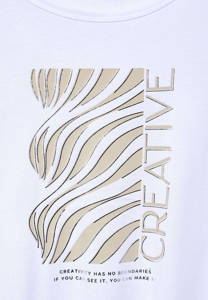 T-shirt Street One A321616 – Effetto Lino, Scollo A V Con Ricamo, Bianco, Taglia 44 Donna