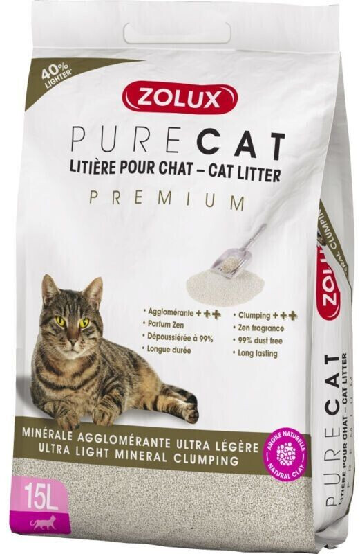 Zolux Purecat Litière minérale agglomérante ultra légère Premium 15 L