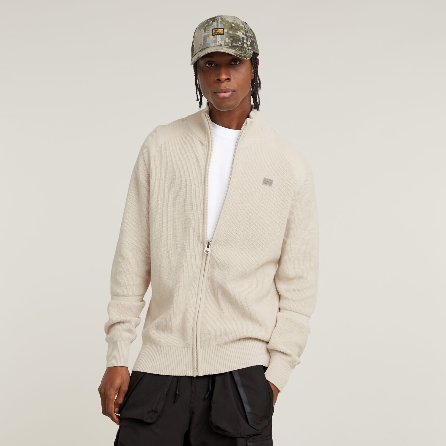 G-Star Detailed Knitted Zip Thru Sweatshirt white D25746-C868-1603
