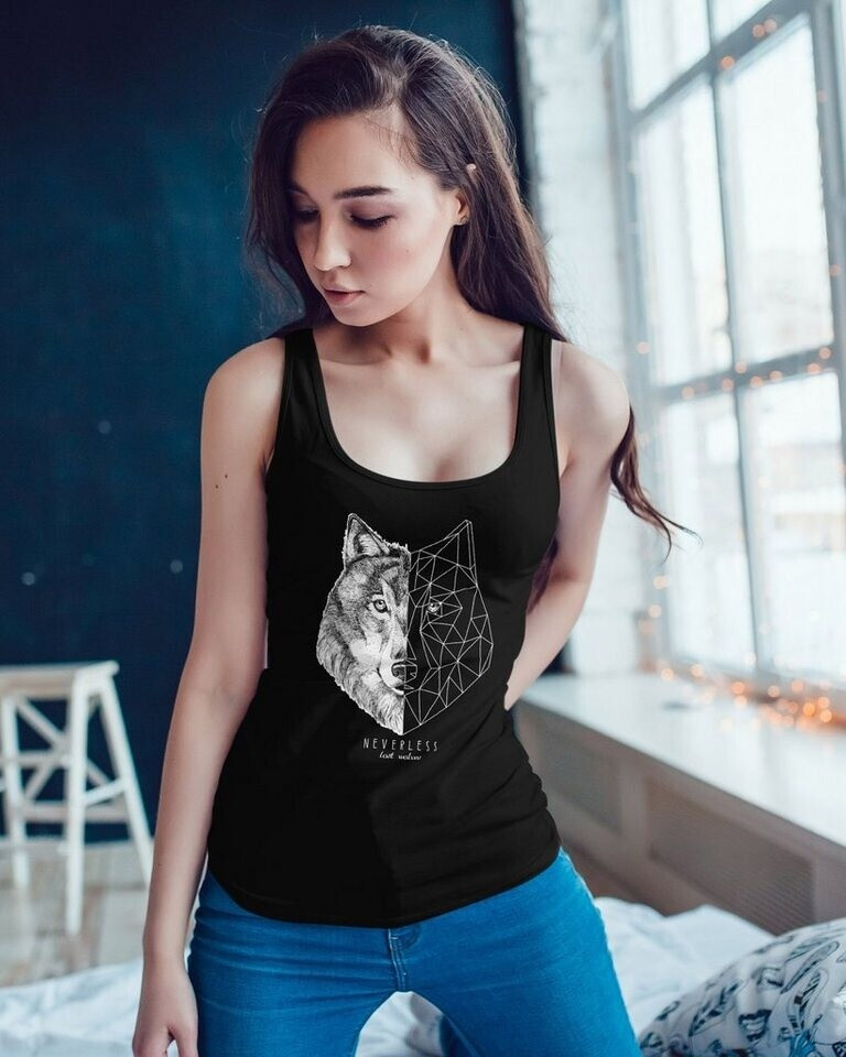 Neverless Damen T-Shirt Mit Wolf Polygon Print – Slim Fit, Aus 100% Baumwolle, Für Lässigen Streetstyle