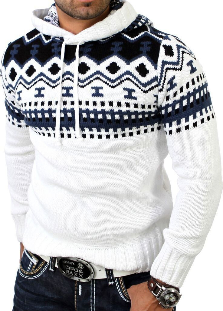 Reslad Chunky Knit Sweater Norwegian RS-3013 white