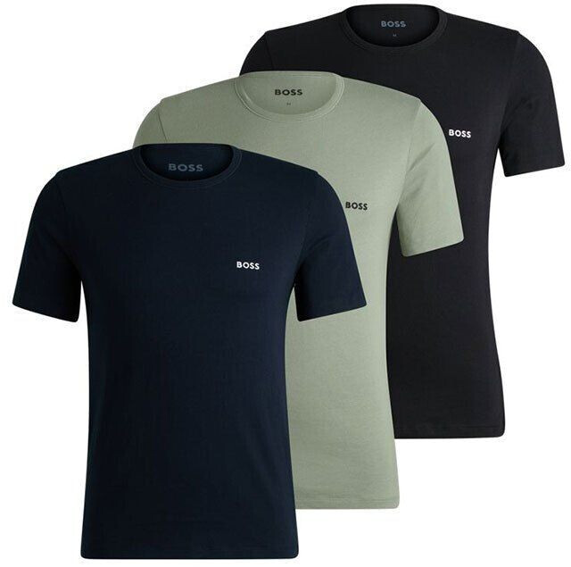 Hugo Boss 3-Pack Cotton T-Shirts with Logo Embroidery 50517856 black green blue