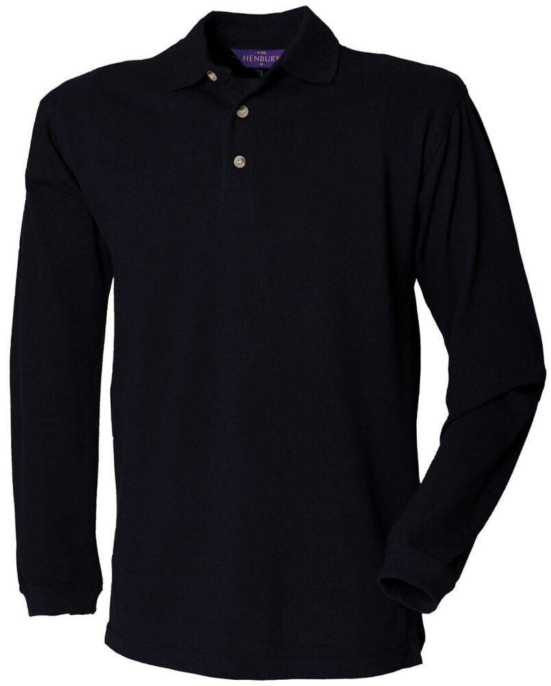 Henbury Long Sleeve Polo Shirt Cotton Pique black W105