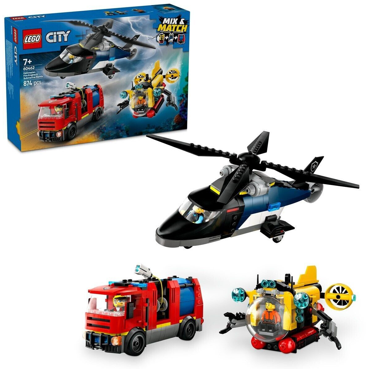 LEGO City - Hélicoptère, camion de pompiers et sous-marin modulable (60462)