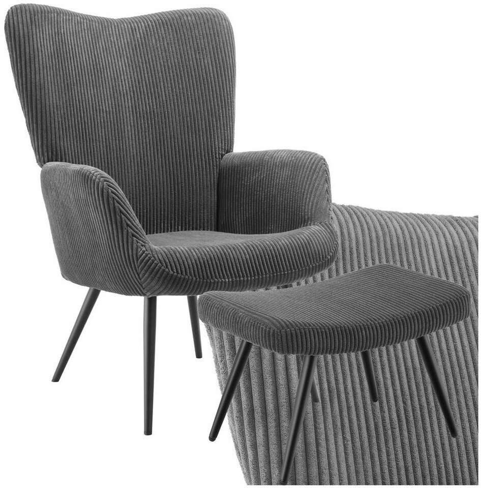 TecTake Hygge wide cord 72x100.5x76 cm with stool anthracite/black