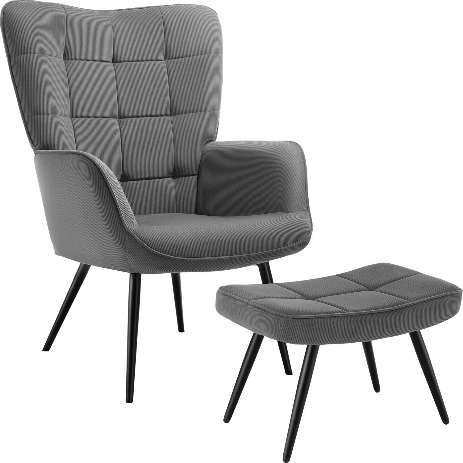TecTake Hygge Feincord 72x100.5x76 cm with stool anthracite/black