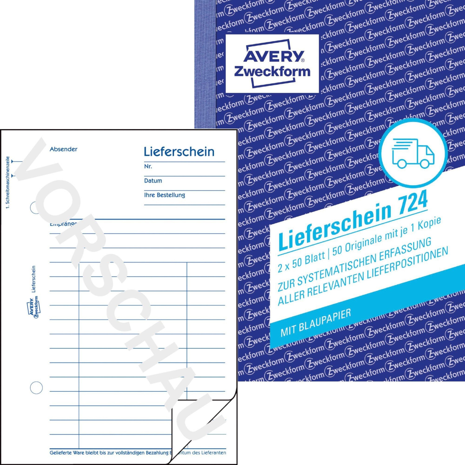Avery Zweckform 724 Lieferschein A6 mit Blaupapier 2x50 Blatt