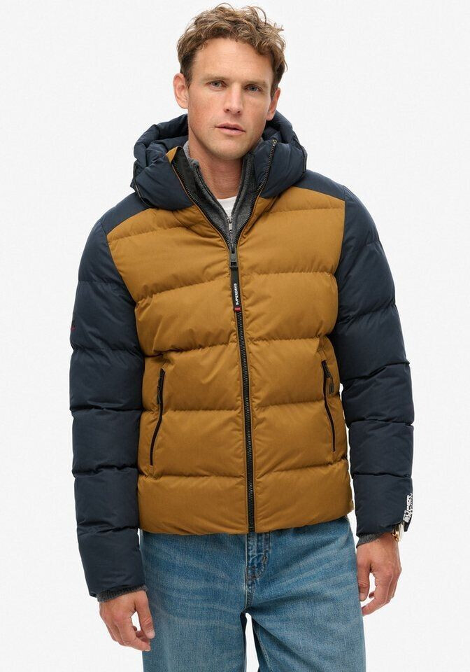 Superdry Colour Block Sport Puffer Hooded Jacket navy brown