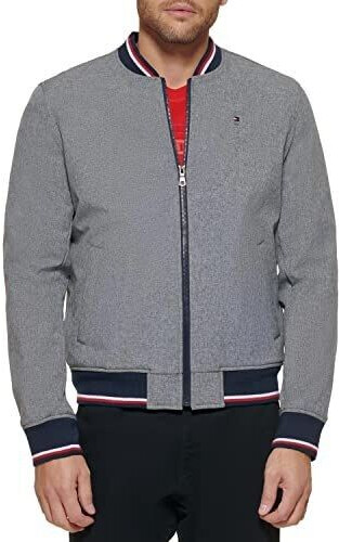 Tommy Hilfiger Lightweight Varsity Rib Knit Bomber Jacket heather grey