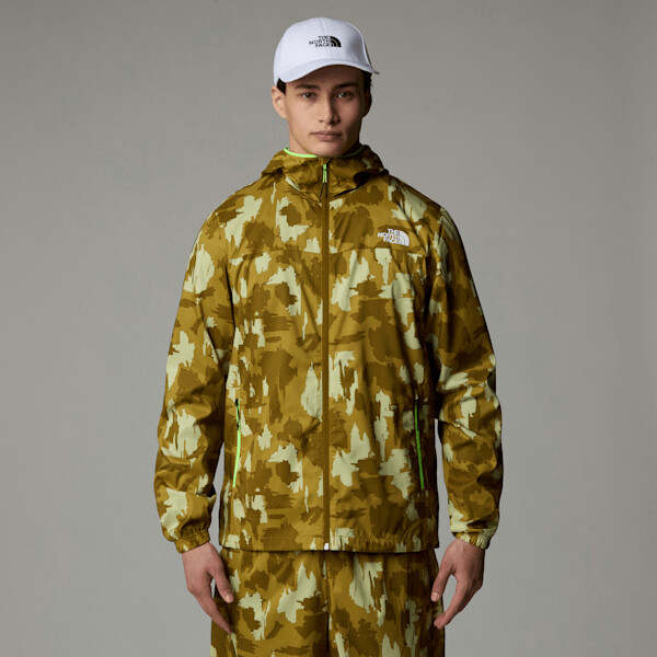 The North Face Windbreaker with print and hood amber green painted mountains print