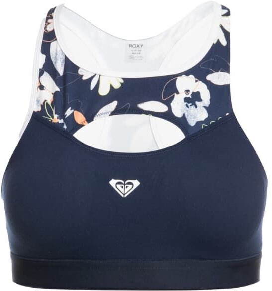 Roxy Heart Into It Printed Sports Bra blue white