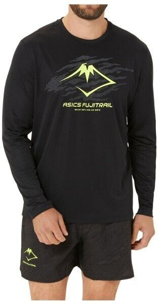 Asics Fujitrail Logo L S Top black graphite grey safety yellow