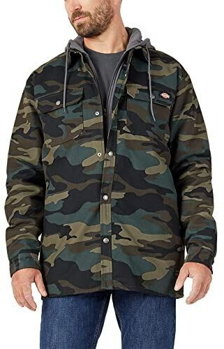 Dickies Fleece Hooded Duck Shirt Jacket Hunter Green Camo
