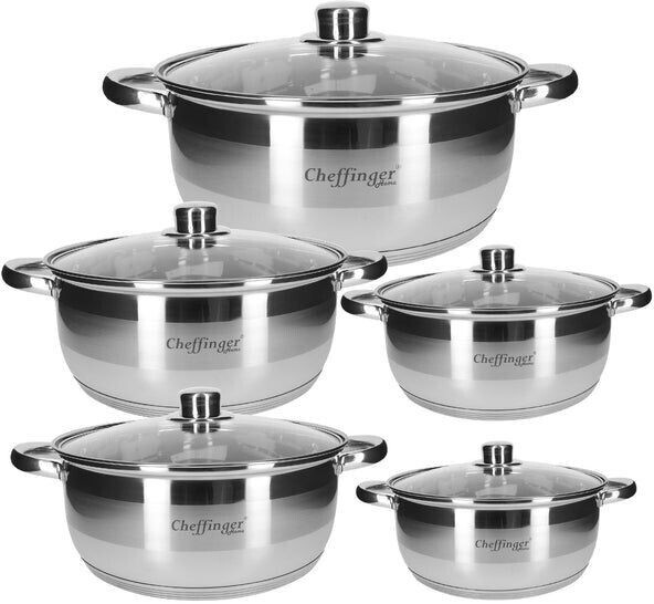 Cheffinger Batterie de cuisine inox 5 marmites 20/24/26/28/30 cm