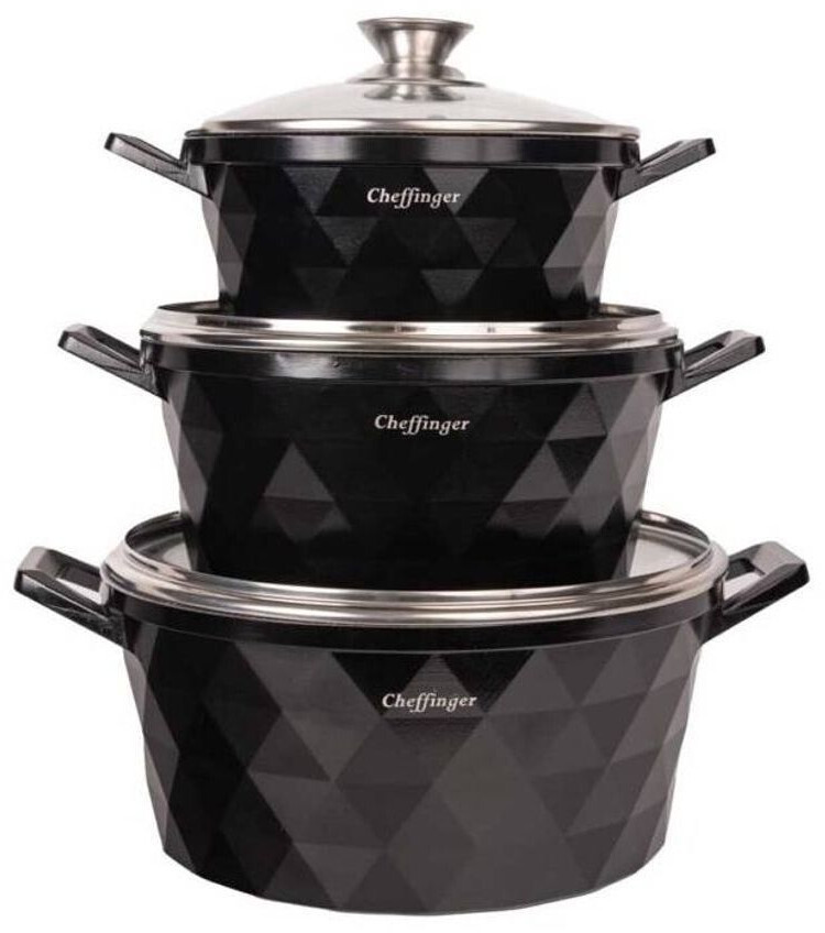 Cheffinger Batterie de cuisine inox 3 marmites 20/24/28 cm