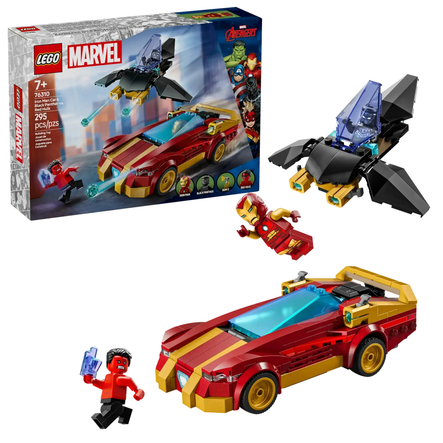 LEGO Marvel - La voiture d’Iron Man et Black Panther contre Hulk rouge (76310)