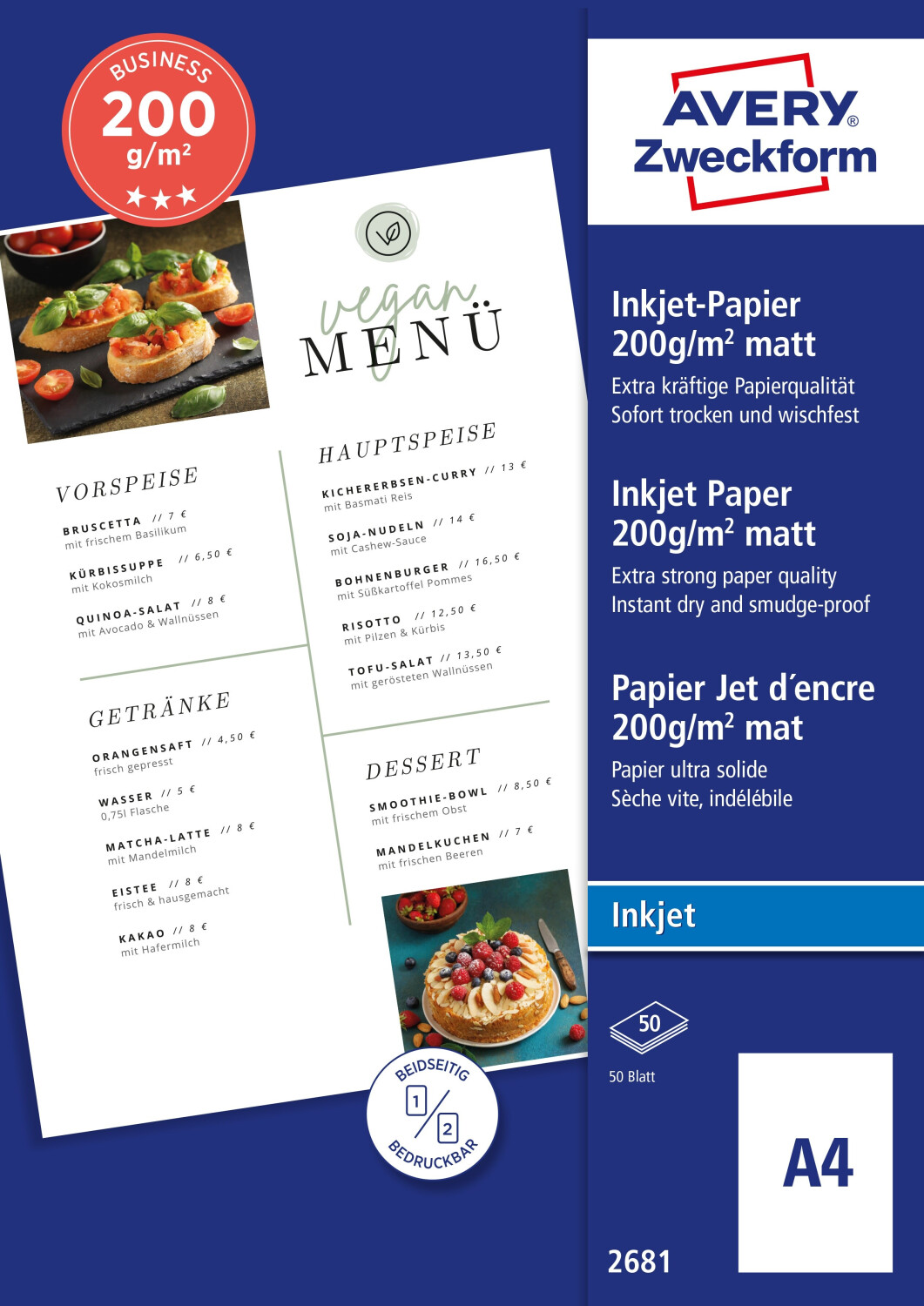 Avery Zweckform Art. 2798 Business Colour Laser Papier (100 Blatt, 200 G/m²m DIN A4, Glänzendes Druckerpapier, Beidseitig Beschichtet, Wischfest, Flyerpapier Für Laser-Drucker & Kopierer) Weiß