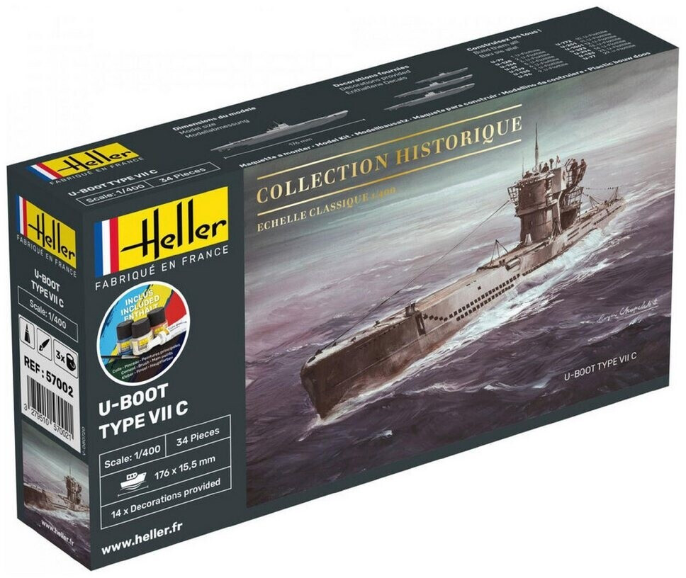 Maquette U-Boot Type VII C – Heller – Starter Kit – Échelle 1:400 – Collection Historique