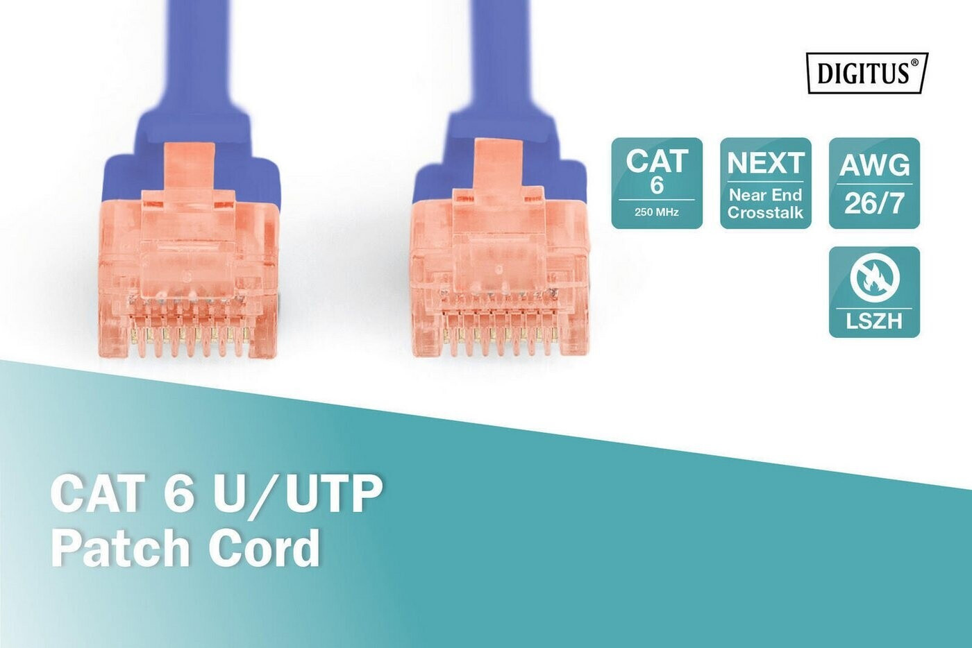 Digitus CAT 6 U-UTP Patchkabel Cu LSZH AWG 26/7 Länge 0,50m Farbe Blau (DK-1617-005/B)