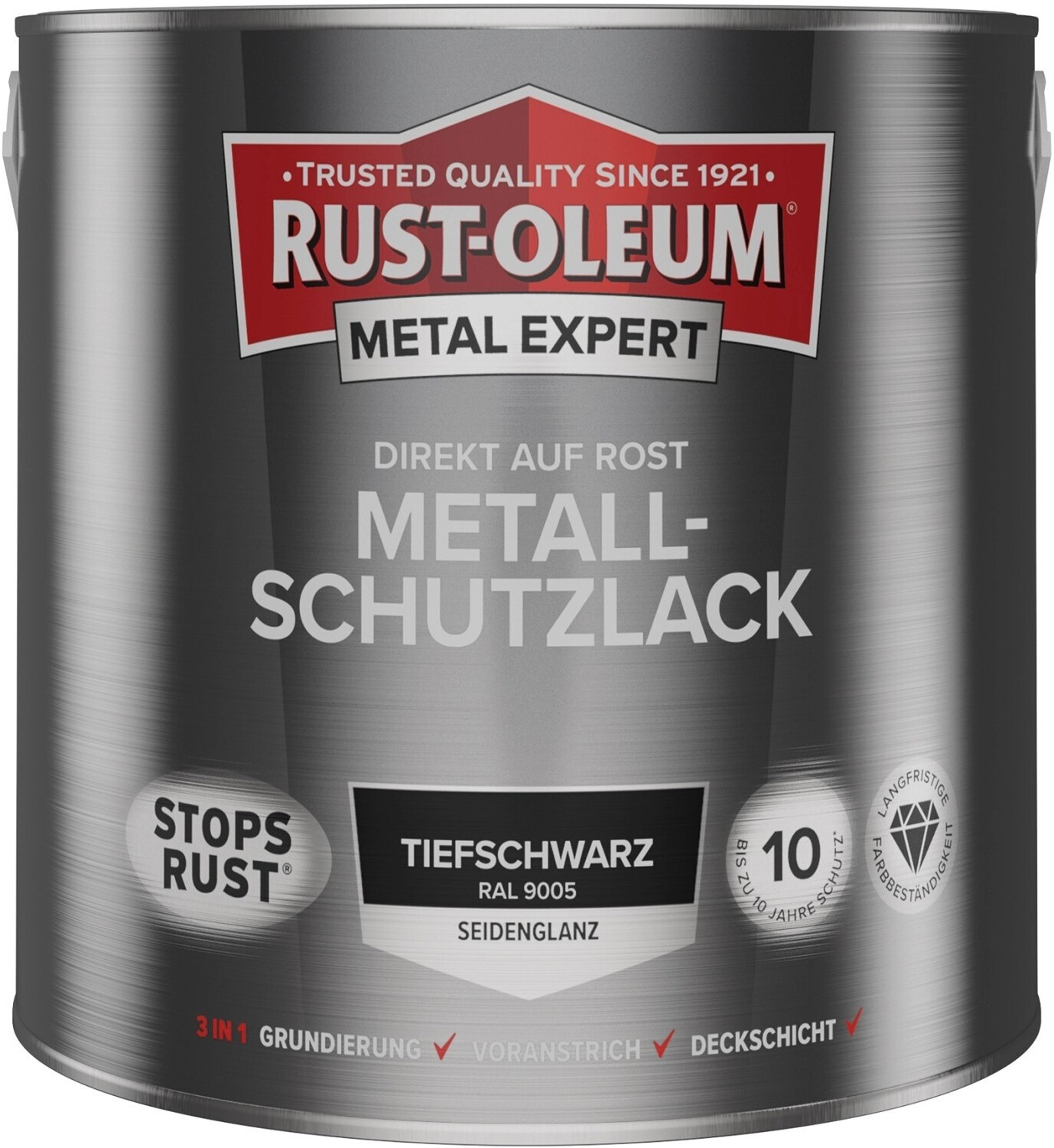 RUST-OLEUM Metallschutzlack Seidenglanz RAL 9005 Schwarz 2,5l ab 49,95 ...