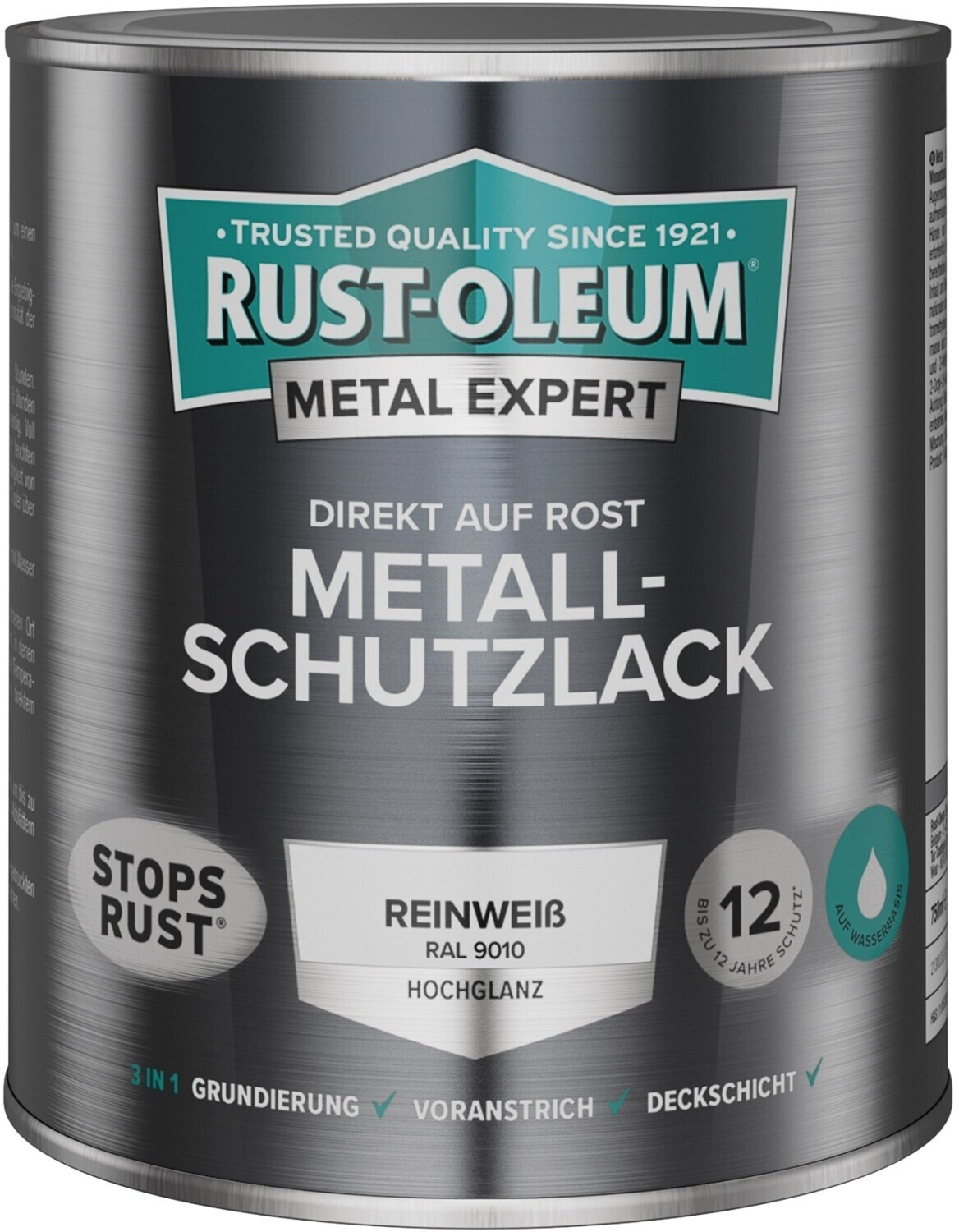 RUST-OLEUM Metallschutzlack Hochglanz Wasserbasis RAL 9010 Reinweiß ...