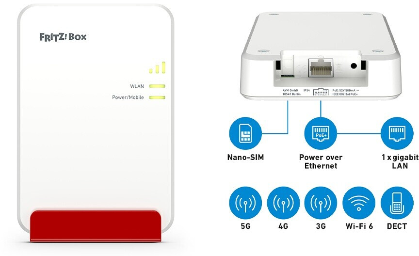 FRITZ!Box 6860 5G – Router Cellulare Wi-Fi 6 Fino A 3000 Mbit/s, PoE+, Resistente A Polvere E Spruzzi