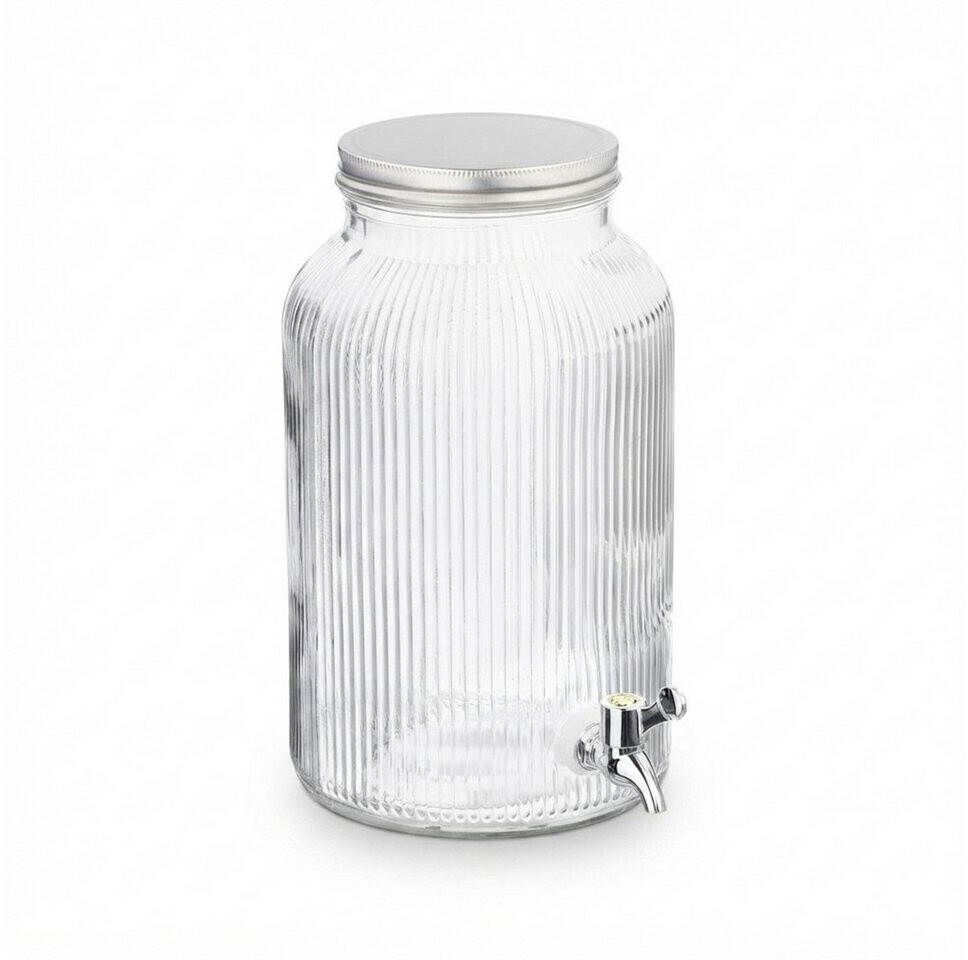 Relaxdays Getränkespender, Limobehälter geriffelt, 5 L, Zapfhahn & Deckel, Wasserspender, Glas & Eisen, transparent ab 16,31 € (Oktober 2026)