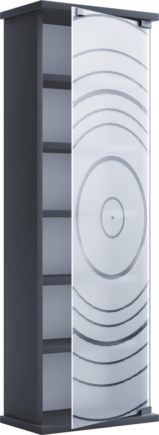 VCM Shelf, wooden CD DVD stand shelf glass door Tilano M (92 x 31 x 18 cm) grey