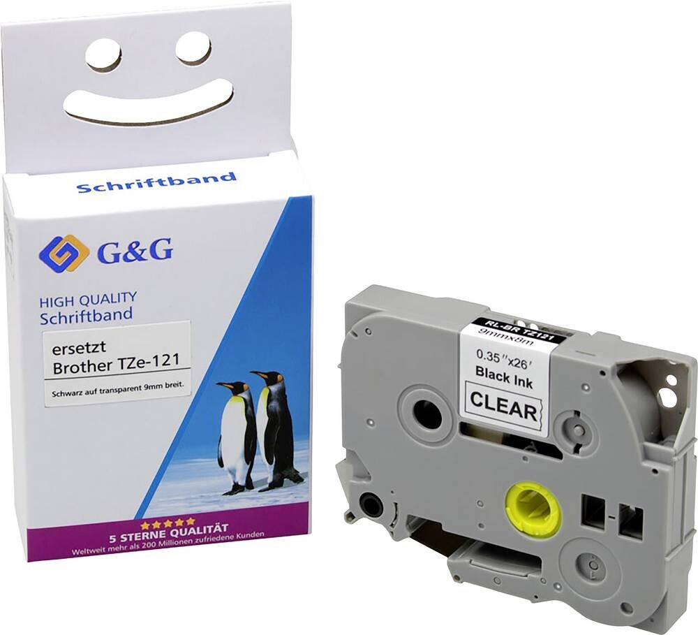 G&G Schriftband Bandfarbe: Transparent Schriftfarbe: Schwarz 9mm 8m (BB-B-G-121)