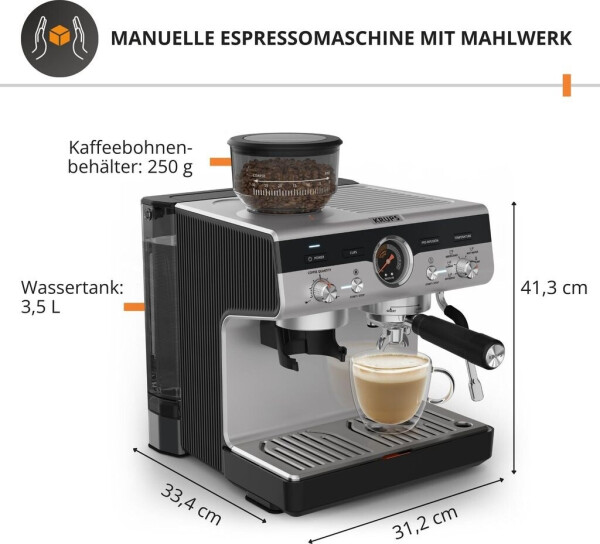 Krups XP801T Precision Espressomaschine Schwarz Silber, Bild 14