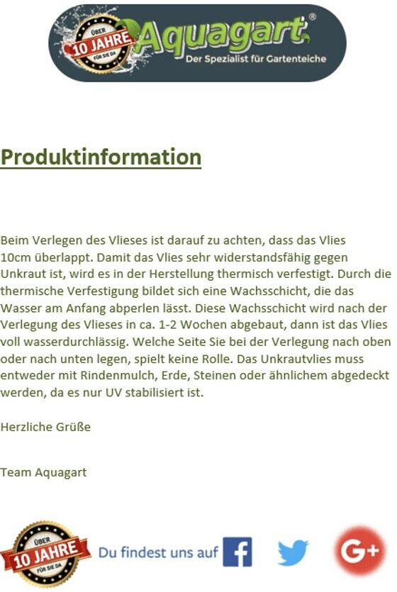 Aquagart Aquagart Gartenvlies Mulchvlies 150g/m² 2m Breite 96m² - view 9