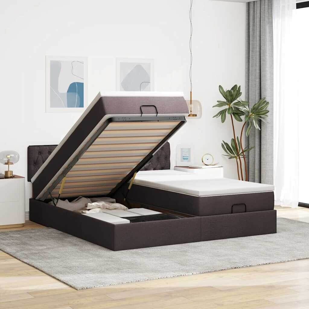 vidaXL Cadre de lit Ottoman Matelas Marron foncé 180 x 200 cm Tissu