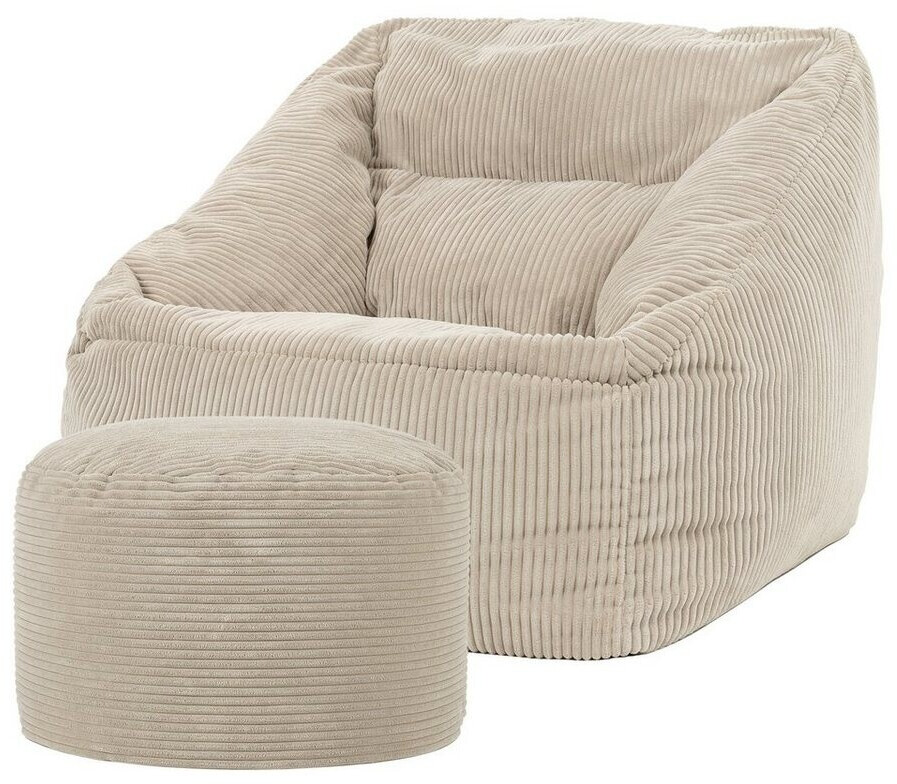 Icon XXL corduroy fluffy Morgan bean bag with pouf 100x80x88cm beige