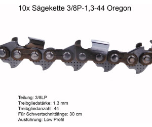 Oregon Set 10 Stück n 3/8P 1.3 mm 44 TG Ersatzkette