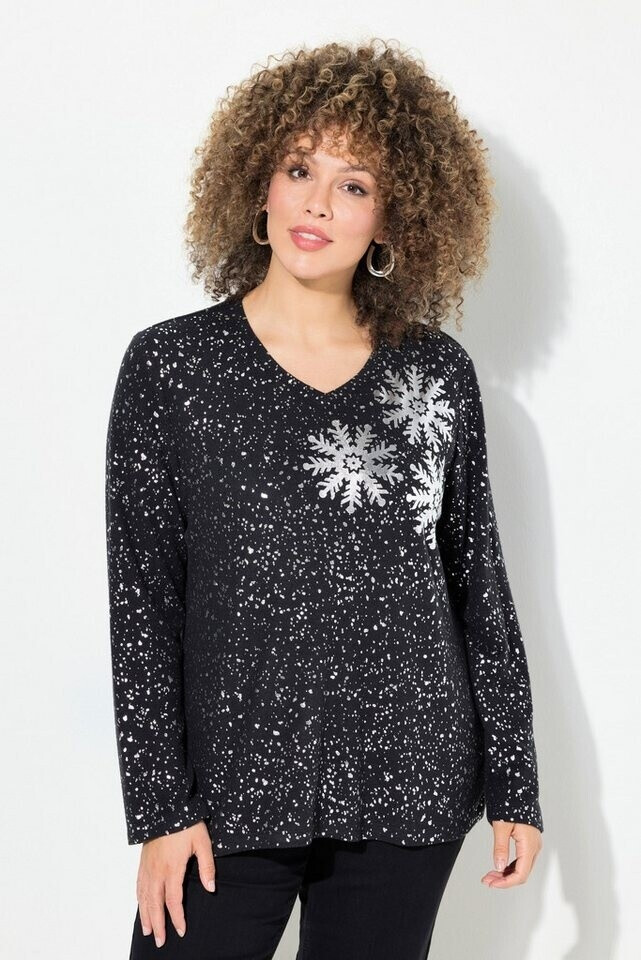 Ulla Popken Sweatshirt Snowflakes V-Neck black