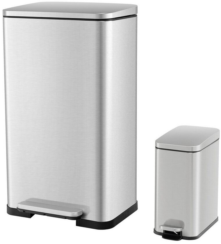 Costway Mülltonnenbox, 2er Set, 40L+6L Abfalleimer mit Inneneimern & Deckel (SK32238EXDE) Mülltrennsystem